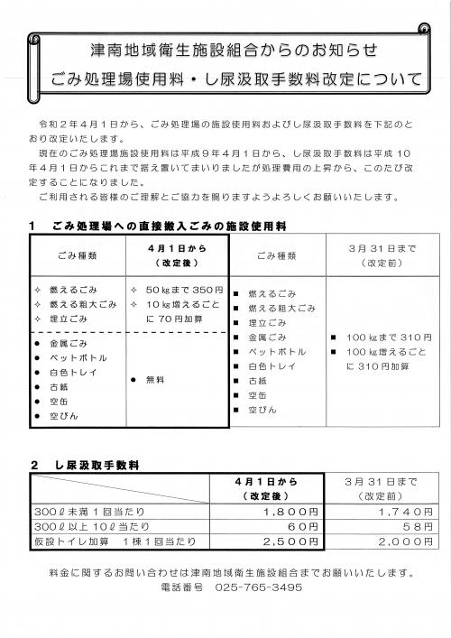 使用料・手数料改定のお知らせ